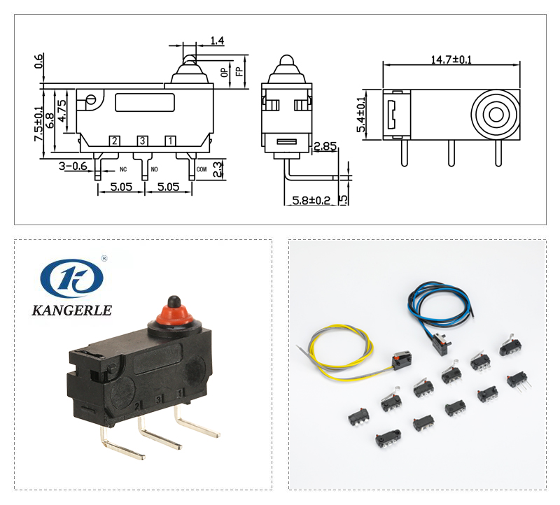 Waterproof Micro Switch PCB Terminals KW2-1A-G-B