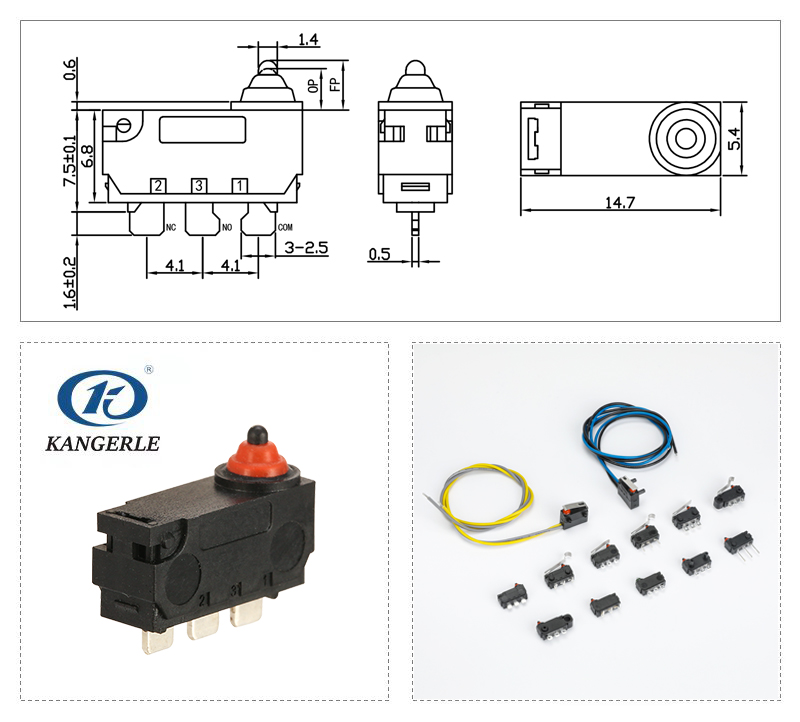 Waterproof momentary micro switch KW2-1A-H-B