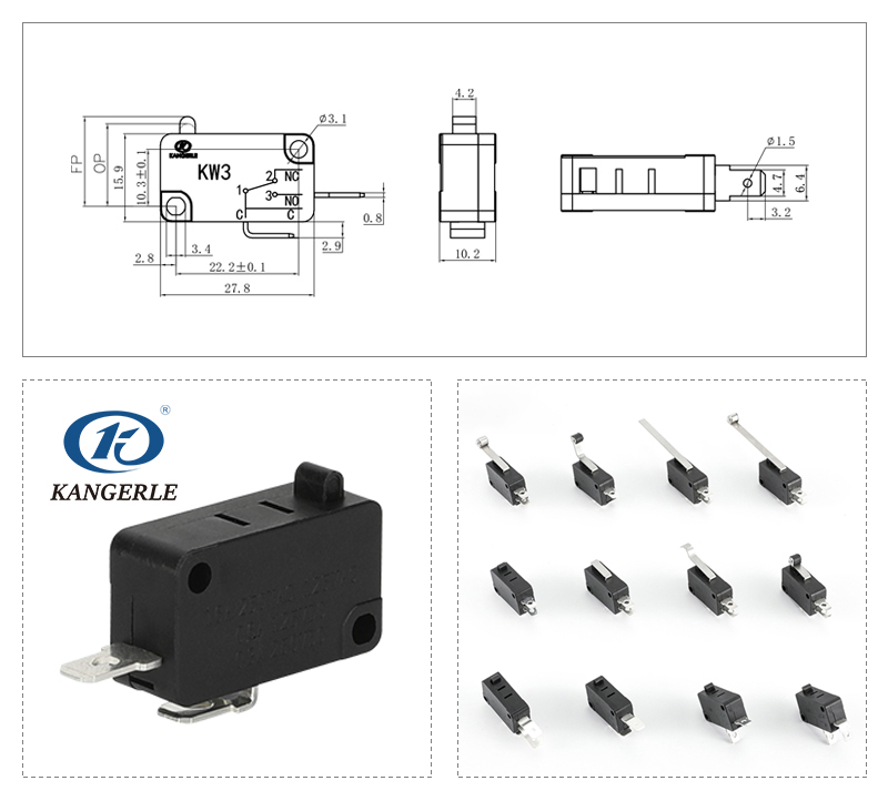 10A 250V AC常开两脚微动开关KW3-6C-C插图